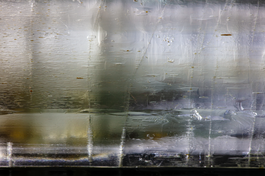Macro detail of blue aquamarine crystal growth lines from Namibia.