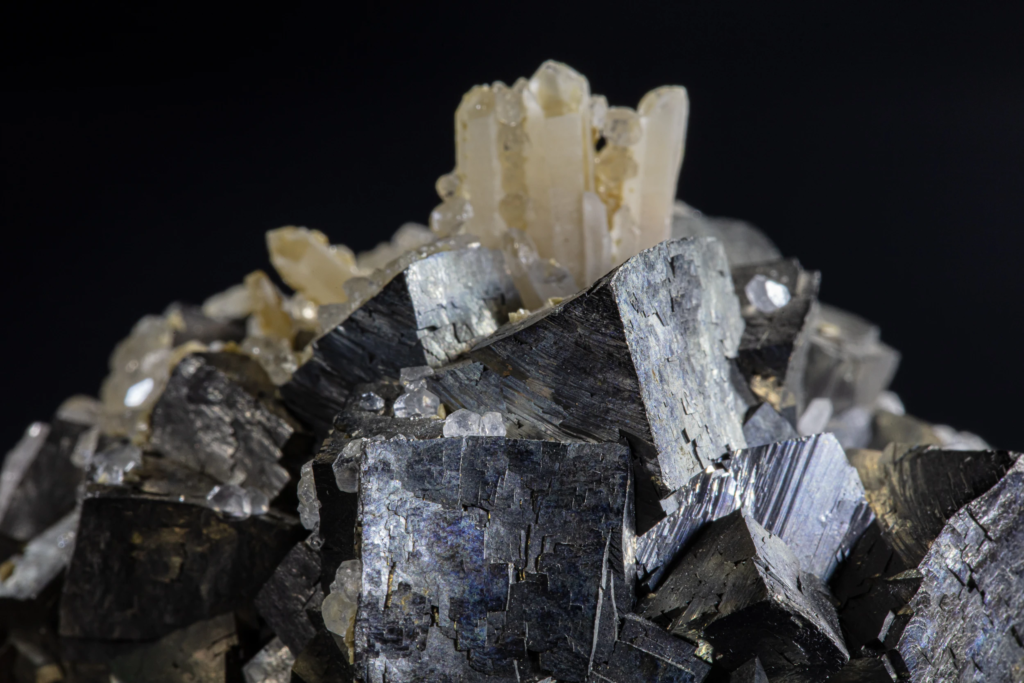 Reverse view of an arsenopyrite cluster covered in sugary quartz, Kosovo.