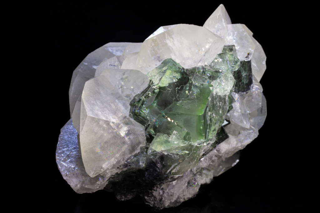 Calcite on Fluorite