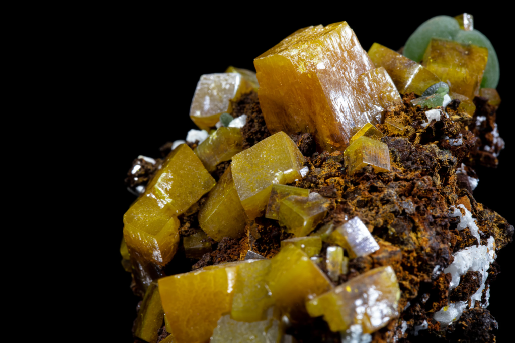 Wulfenite Pseudocubic, Mimetite & Calcite