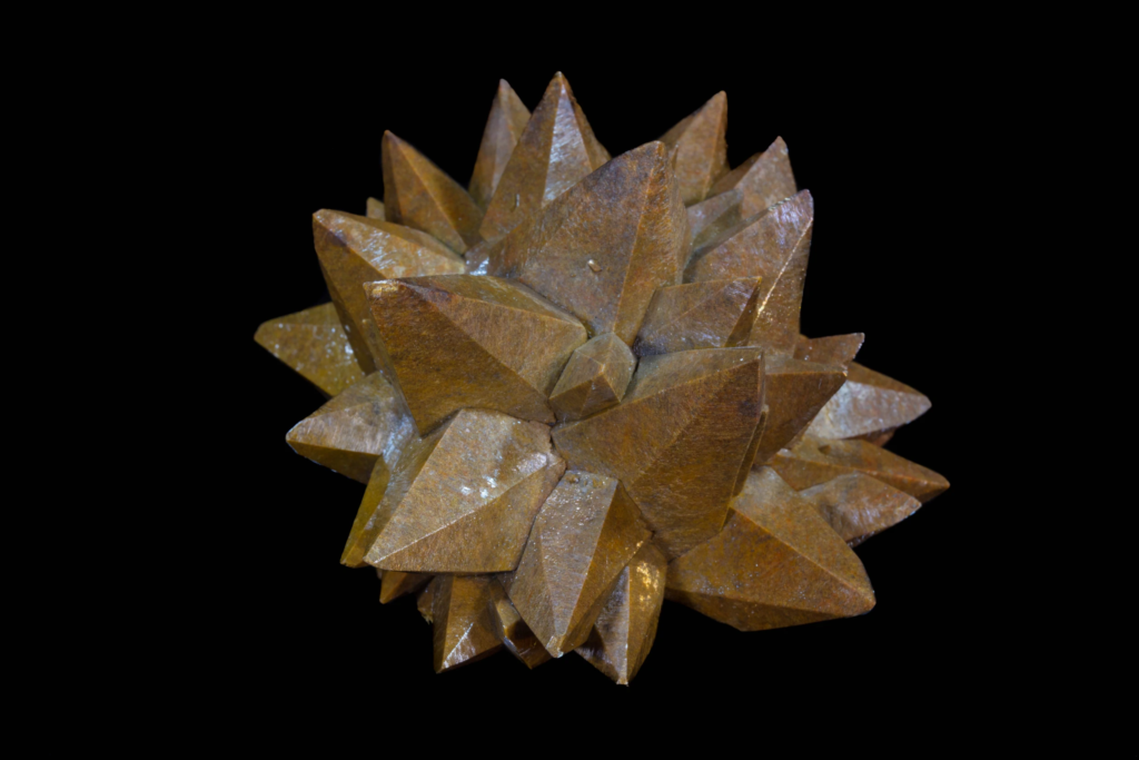 Top view of radiating brown acute calcite crystals from Mexico.