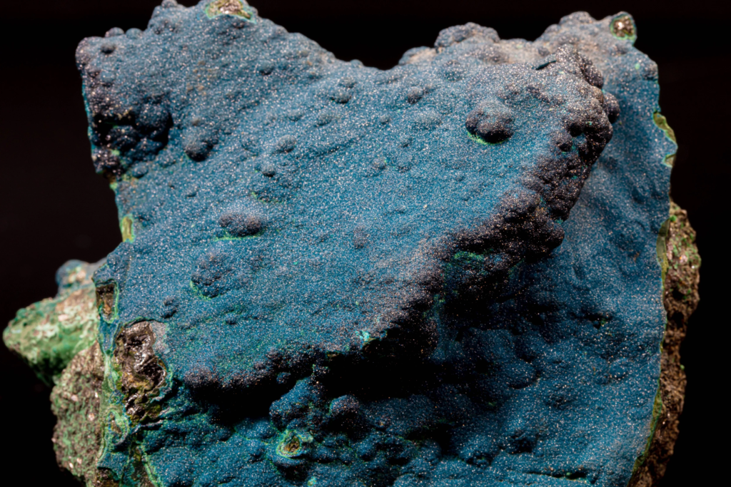 Close view of blue and green botryoidal cornetite, Congo.