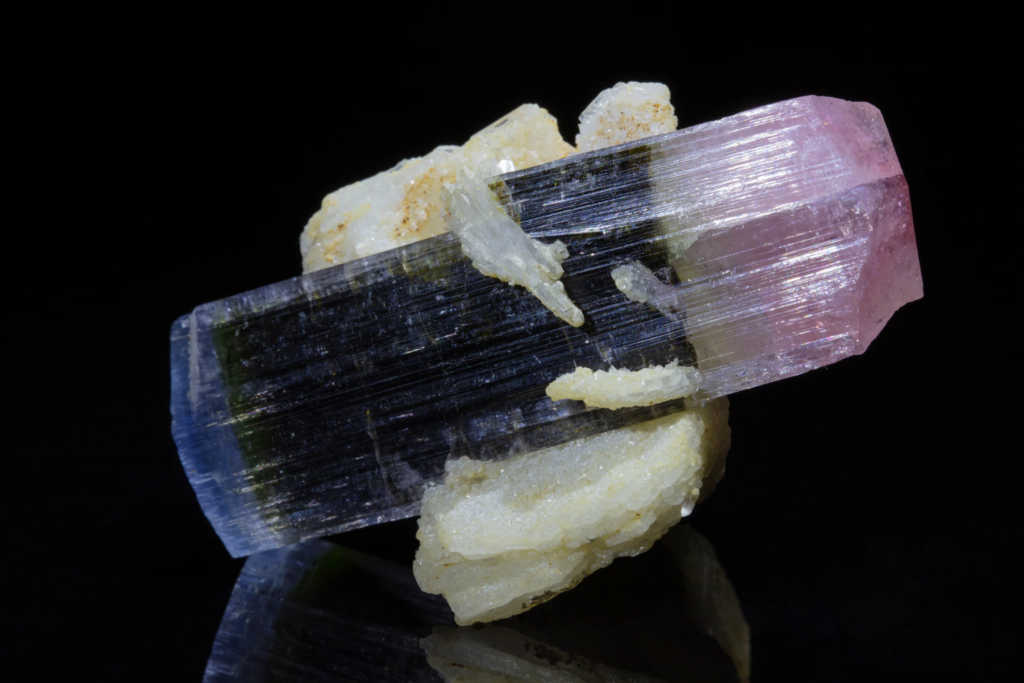 Tourmaline with Cleavelandite (double-terminated, bi-colored)
